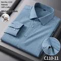 Chemise décontractée pour hommes à rayures bleues en 100 % coton avec fini sans fer - 38 / Hauts / Fines rayures bleu clair (C110-11)