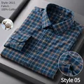 Chemise boutonnée à carreaux bleus 100% coton pour hommes, manches longues automne - 38 / Hauts / Carreaux Bleu Orange (2611-05)