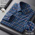 Chemise décontractée à carreaux bleu et orange 100 % coton à manches longues pour hommes - 38 / Hauts / Carreaux Bleu et Orange (2611-03)