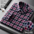 Chemise homme 100% coton à carreaux rouge et gris, manches longues, fini brossé - 38 / Hauts / Carreaux Rouge, Gris et Noir (2611-01)