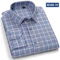 Camicia da uomo a quadri blu e bianchi, maniche lunghe in cotone spazzolato morbido - 38 / Top / Quadri Blu Bianco Marrone (M568-76)