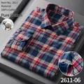 Chemise à manches longues 100 % coton pour hommes à carreaux bleus et rouges brossé - 38 / Hauts / Carreaux Bleu, Rouge et Jaune (2611-06)