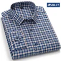 Camicia scozzese uomo in cotone spazzolato a maniche lunghe blu e bianco, M568-77 - 38 / Top / Quadri Blu Bianco Arancio (M568-77)