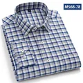 Camicia classica a maniche lunghe da uomo a quadri blu e grigi in cotone piegata - 38 / Top / Quadri Blu Grigio e Bianco (M568-78)