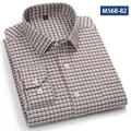 Camicia da uomo a maniche lunghe in puro cotone spazzolato a quadri grigi e marroni - 38 / Top / Quadri Grigio Marrone (M568-82)