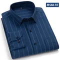 Camicia da uomo a righe in 100% cotone spazzolato a maniche lunghe, blu navy - 38 / Top / Blu Marino a Righe (M568-92)