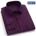 Camicia da uomo a maniche lunghe in cotone spazzolato a righe verticali viola con tasca - 38 / Top / Viola Scuro a Righe (M568-93)
