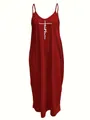 Detailed view of a red sleeveless maxi slip dress with white Faith cross graphic - S / Top And Bottom / Red