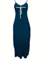 Elegant navy blue sleeveless maxi dress featuring a white faith cross graphic print - S / Top And Bottom / Teal