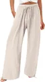Beige linnen broek met wijde pijpen, hoge taille en elastisch trekkoord - S / Bottoms / Abrikoos
