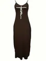 Elegant brown sleeveless maxi dress featuring a white faith cross graphic print design - S / Top And Bottom / Black