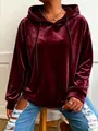 Sudadera con capucha de terciopelo burdeos para mujer con ajuste holgado y mangas largas - Burdeos