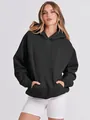 Premium women's oversized plain black pullover hoodie, casual autumn winter streetwear fashion - S / Tops / Black