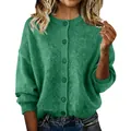 Stylish emerald green knit cardigan for women featuring button closure and soft texture - Green
