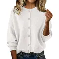 Zacht wit gebreid vest voor dames met ronde hals en knoopsluiting aan de voorkant - S / Tops / Wit
