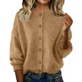 Cozy brown knit button-up cardigan for women, stylish and casual autumn winter fashion - Khaki
