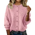 Close-up of a pink knit cardigan with button-down front - Pink