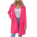 Front view of vibrant hot pink mid-length lapel coat jacket with single button detail - Rose Red