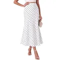 Elegant white polka dot mermaid midi skirt with high waist and ruffled hem details - L / Bottoms / White with Black Polka Dots
