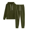 Detail view of dark olive green women's two-piece hoodie and drawstring jogger set - Army Green