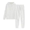 White two-piece sweatsuit featuring a hooded sweatshirt and matching drawstring pants. - S / Top And Bottom / White