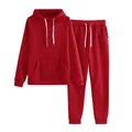 Casual red women's tracksuit set with drawstring hoodie and jogger pants - S / Top And Bottom / Red