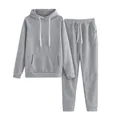 Detailed view of high-quality grey hooded sweatshirt and joggers lounge set for women - S / Top And Bottom / Light Gray