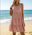 Robe trapèze courte à carreaux sans manches pour les vacances d'été à la plage - Rouge