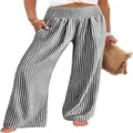 Stylish high waist gingham wide leg pants for women with classic black and white check - Black Plaid