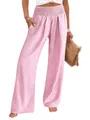 Pantalon large à carreaux vichy rose et blanc avec taille élastique et poches latérales - Gingham Rose