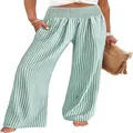 Casual high-waisted wide-leg pants featuring a green and white checkered gingham pattern - Green Checkered