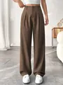 Elegant brown high waisted straight leg suit trousers for women in a minimalist setting - S / Bottom (RX002) / Coffee