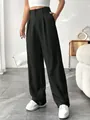 Elegant high-waisted black wide-leg trousers featuring sophisticated front pleats - Black