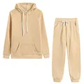 Women's apricot hooded sweatshirt and drawstring jogger pants set for casual wear - Khaki