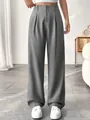 Detail shot of elegant gray high-waist straight-leg trousers for professional wear - S / Bottom (RX002) / Light Gray