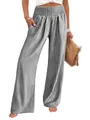 Pantalon large à carreaux vichy noir et blanc pour femmes avec taille élastique - Carreaux Noirs
