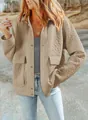 Giacca trapuntata beige da donna con motivo floreale, bottoni e tasche, stile casual - Cachi (RX027)
