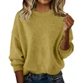 Jersey de punto retro amarillo mostaza con cuello redondo y ajuste holgado para mujer - S / Parte Superior (RX99101) / Amarillo