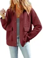 Women's burgundy floral quilted jacket with button front and loose fit fashion style - S / Tops / Wine Red (RX027)