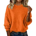 Suéter corto holgado de cuello redondo naranja suave para mujer en punto acogedor - S / Parte Superior (RX99101) / Naranja