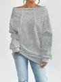 Casual grey off-the-shoulder sweatshirt with decorative drawstrings and long sleeves - S / Tops / Light Gray
