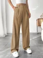 Elegant khaki high-waisted straight-leg trousers for women, ideal for office or casual wear - S / Bottom (RX002) / Khaki