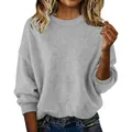 Jersey de punto gris con cuello redondo para mujer, estilo retro holgado y suave - S / Parte Superior (RX99101) / Gris