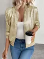 Giacca bomber da donna in oro metallizzato con cerniera anteriore, stile urban alla moda. - Taglia S / Top / Oro chiaro