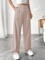 Elegant high-waisted wide-leg trousers in beige for a minimalist business casual look - Pink
