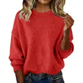 Oversized red crewneck knit sweater for women with soft texture and vintage cropped design - China Red