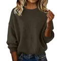 Casual soft solid color crew neck short sweater in dark brown for a vintage look - Dark Coffee