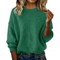 Cozy women's loose retro soft round neck knit sweater in vibrant forest green color - Green