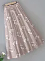 Elegante falda larga bohemia de flores con cintura alta color albaricoque y elástico - Rosa