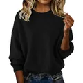 Soft women's loose black crew neck sweater, vintage knitted short jumper for daily wear - Black